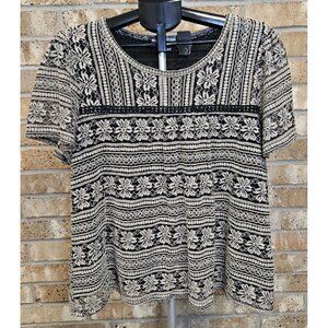 Valerie Stevens Black & Tan Women's Floral Short Sleeve Intricate Lace Blouse